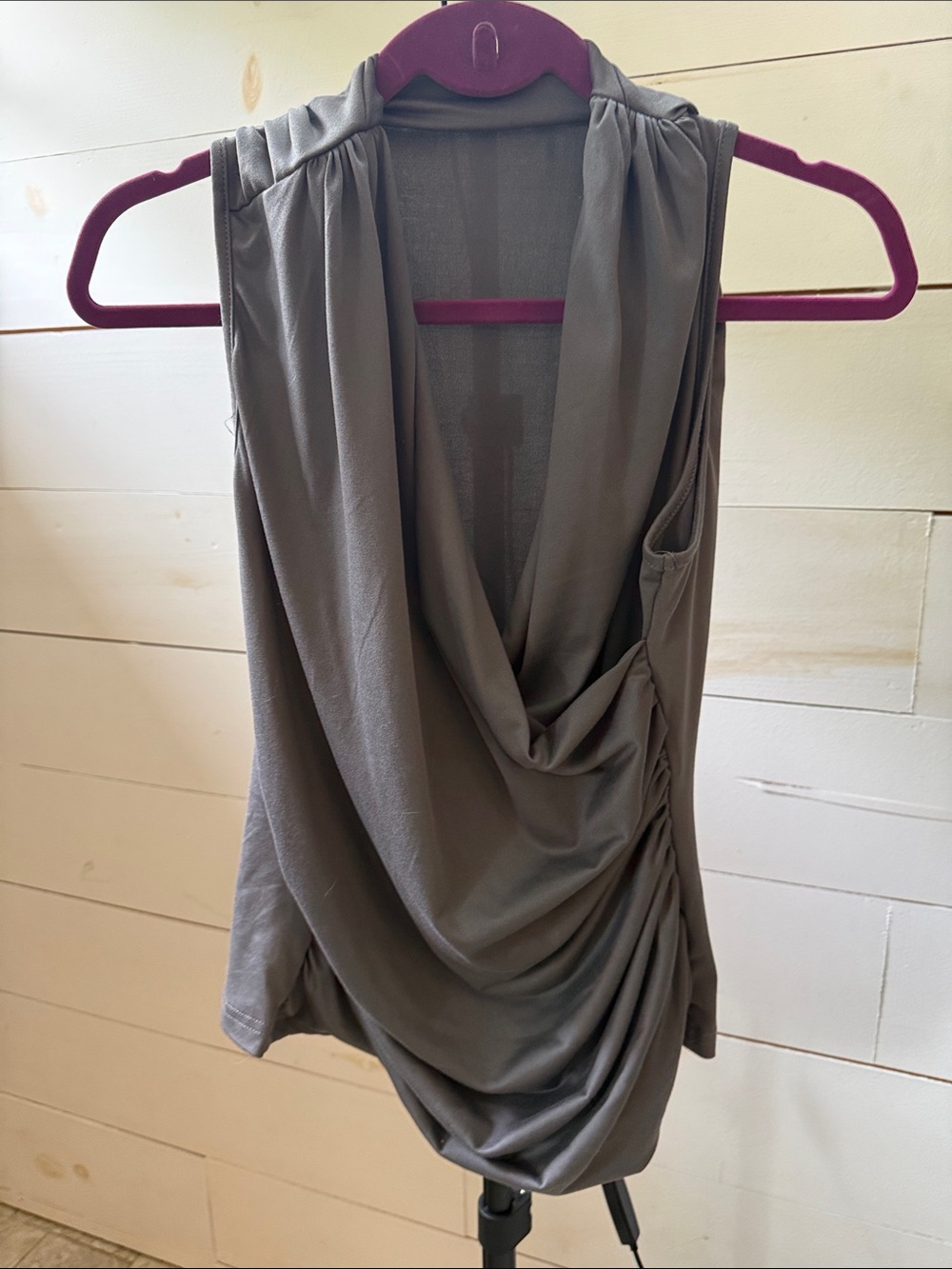 Draped Sleeveless Blouse - Gray